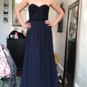 Navy Blue Asos Navy Dress Maxi ASOS DESIGN Satin Drape Neckline Midi Dress  With Long Tie